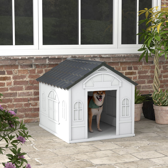 Durable Grey Plastic Canine Shelter - Weatherproof Outdoor Dog House With Sturdy Design - Perfect for All-Weather Protection for Pets