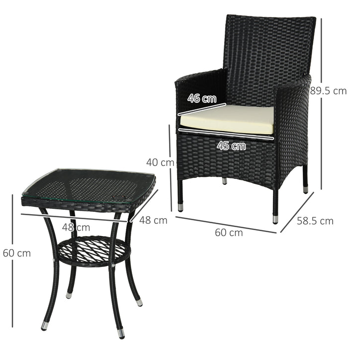 Rattan Bistro Furniture Set - 3-Piece Woven Patio Chairs and Table - Ideal for Garden and Conservatory Lounging