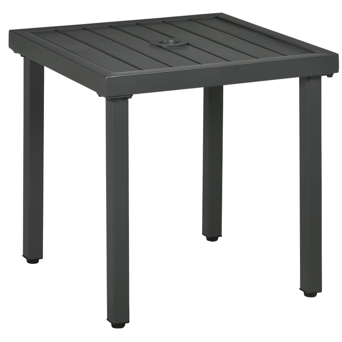 Patio Coffee Table with Umbrella Hole - Durable Steel-Framed Garden Side Table in Grey - Ideal for Balconies and Outdoor Lounging