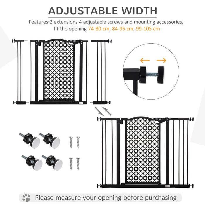 Pet Safety Gate Barrier 74-105 cm - Auto Close & Double Locking System for Doorways and Stairways - Ideal for Household Use to Keep Pets Secure