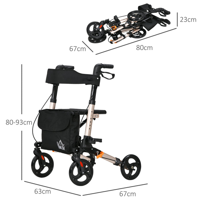 Folding 4-Wheel Rollator with Seat - Mobility Walker with Adjustable Height & Dual Brakes, Cane Holder - Lightweight Aluminium Frame for Elderly & Adults with Mobility Challenges