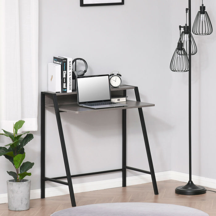 Black Grey Grain Writing Desk - Computer Table with Storage Shelf for Home Office - Ideal for PC and Laptop Workstation