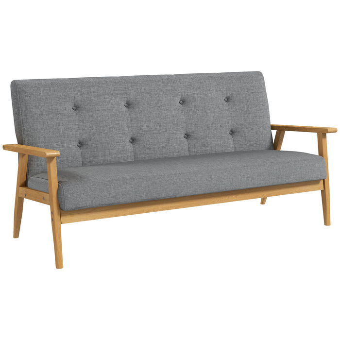 Modern 2-Seat Linen Sofa - Tufted Upholstery with Durable Rubberwood Legs - Comfy Couch for Small Spaces, Dark Grey