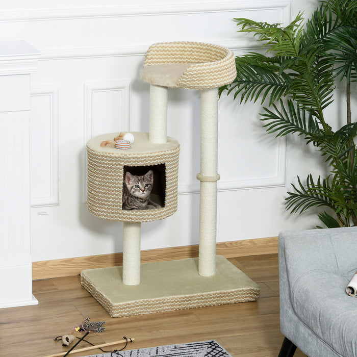 Cat Tree Tower with Multiple Levels - Kitten Climbing Frame with Jute Scratching Posts, Condo Perch, and Plush Fabric - Ideal Playhouse & Lounging Area for Cats