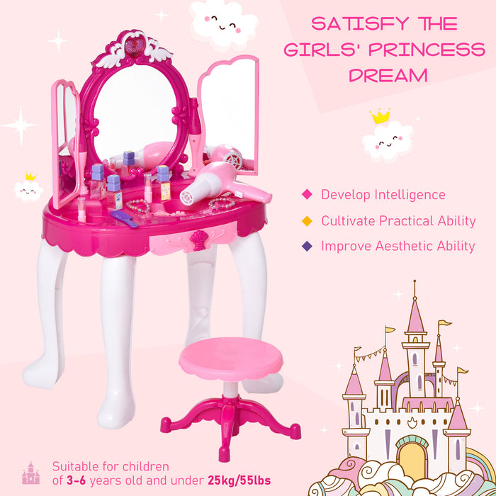 Kids' Pretend Play Vanity Set - Interactive Plastic Dressing Table with Sound Effects, Pink - Enhances Creativity and Role-Playing Skills for Children