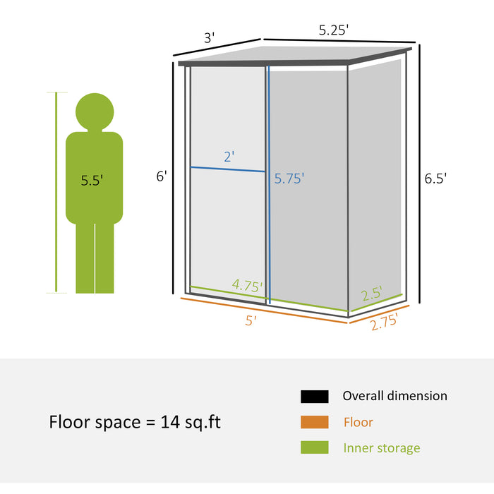 Garden Metal Storage Unit 5.3ft x 3.1ft - Weather-Resistant Outdoor Shed with Single Door - Space-Saving Solution for Patio, Lawn Equipment