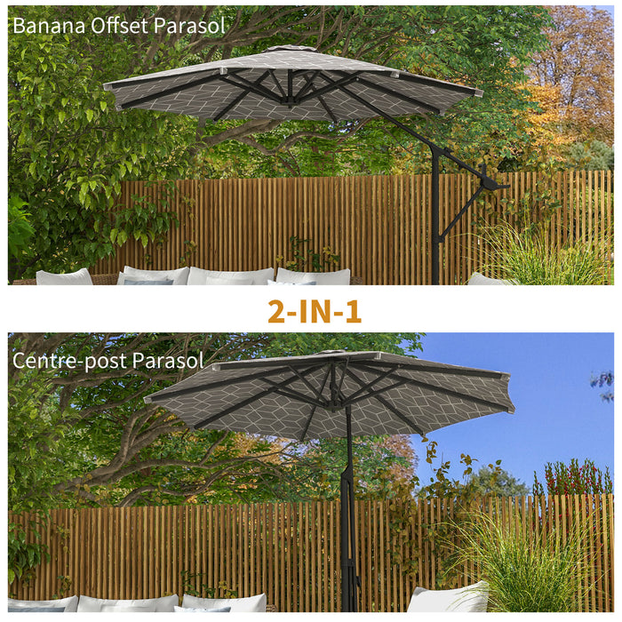 Convertible Cantilever and Centre-Post Parasol - 3m UV Protection, 360-Degree Rotating Banana Umbrella with Cross Base - Ideal for Outdoor Patio, Garden Shade and Sun Protection