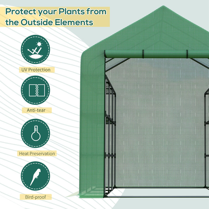 Poly Tunnel Steeple Walk-In Greenhouse - Durable Frame with Removable Shelves, 244x180x210cm - Ideal for Garden Enthusiasts & Plant Protection