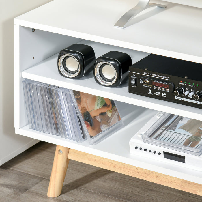 Modern White TV Stand - Accommodates up to 50'' Flat Screens, Storage Shelves & Door - Ideal Entertainment Center for Living Room or Bedroom