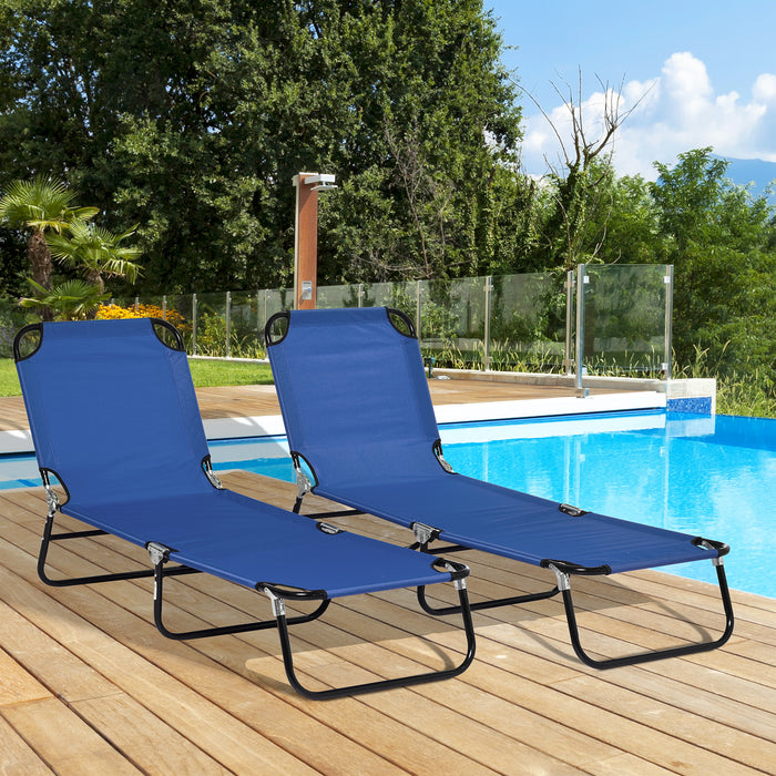 Outdoor Reclining Loungers Set of 2 - Steel Frame Sunbeds with Breathable Mesh & Adjustable Back - Ideal for Patio, Beach Relaxation