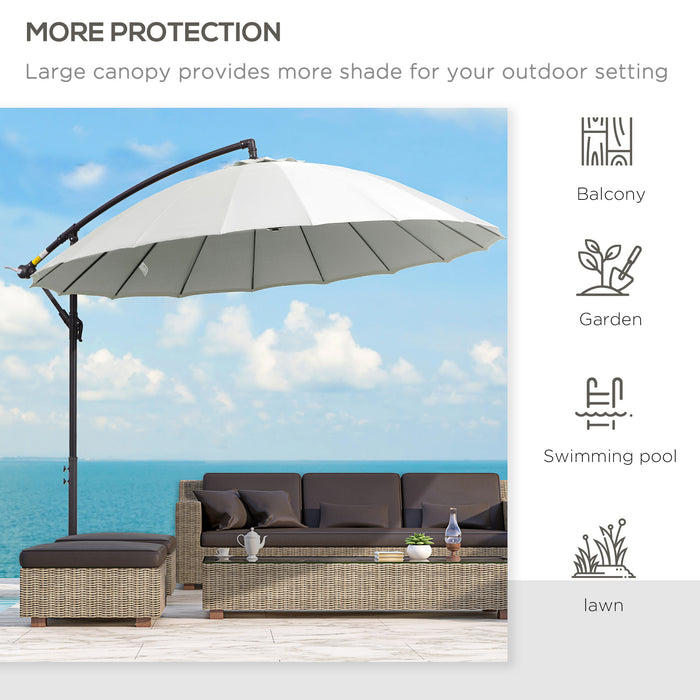 Cantilever Shanghai Parasol - Garden Hanging Banana Sun Umbrella with Crank Handle, 18 Sturdy Ribs, Cross Base - Perfect Shade Solution for Outdoor Spaces