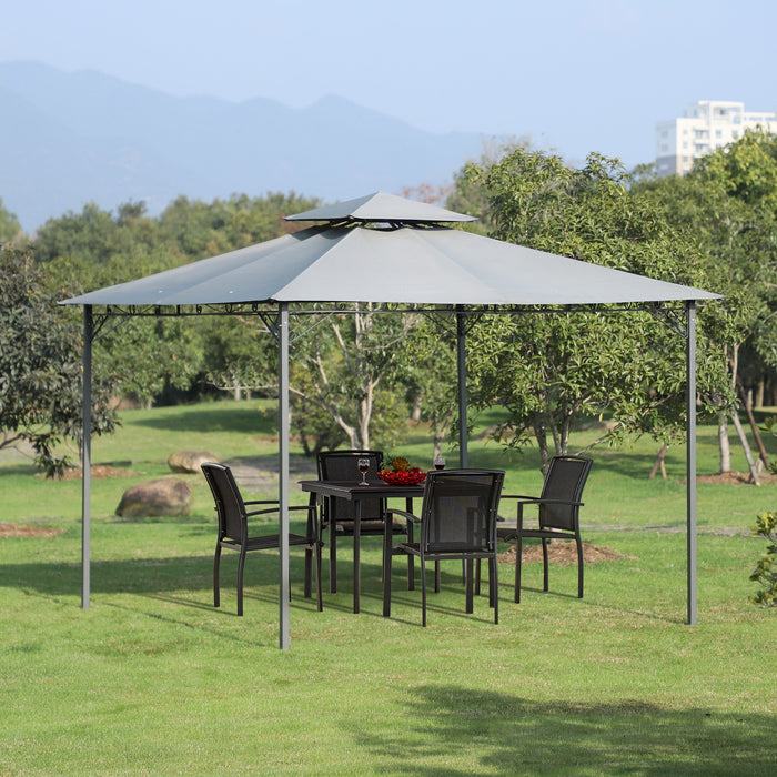 2-Tier Outdoor Gazebo - 300x300 cm Waterproof Canopy with Steel Frame in Black/Grey - Ideal for Garden Events and Patio Leisure