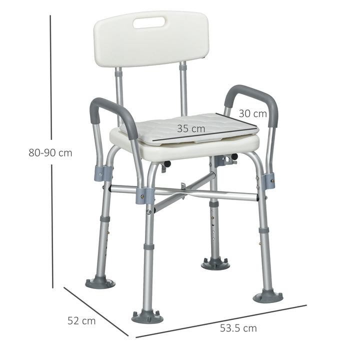 Height Adjustable Aluminum Shower Chair with Back Support and Armrests - Removable Padded Cushion Bath Seat - Safe Seating Solution for Seniors, Disabled, Pregnant Women