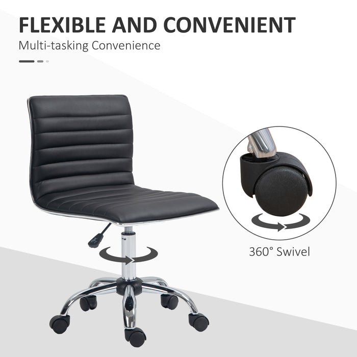 Ergonomic Armless Mid-Back Desk Chair - PU Leather Swivel Seat with Chrome Base - Ideal for Office Work and Home Study