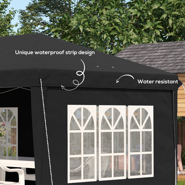 Pop Up Gazebo 3x6m - Height Adjustable Marquee with Sidewalls, Storage Bag - Versatile Shelter for Parties, Events, Black