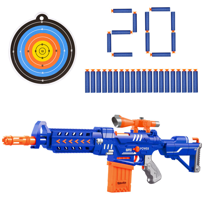 Foam Blaster Toy Gun with Automatic Continuous Firing - Includes 20 EVA Soft Darts and Target Board - Perfect for Kids 8-12 Years, Fun Shooting Game for Boys and Girls