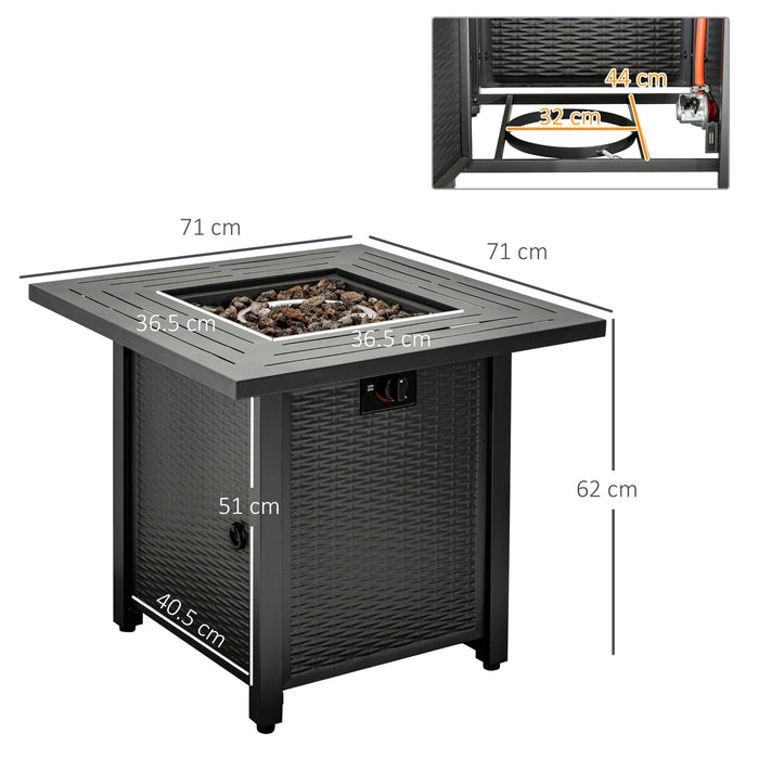 40000 BTU Rattan Square Propane Gas Fire Pit Table - Smokeless Patio Heater with Lava Rocks, Lid, and Protective Cover - Ideal for Outdoor Entertaining and Relaxation