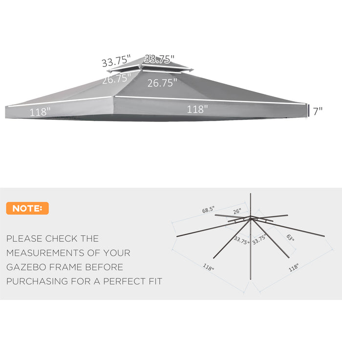 Gazebo Canopy Replacement Roof - 3x3m Deep Grey Top Cover, Weather-Resistant - Ideal for Outdoor Events and Garden Shade