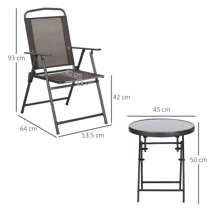 Outdoor Bistro Set - 3-Piece Folding Armchair Patio Set with Glass Table - Ideal for Garden Conversations and Relaxation