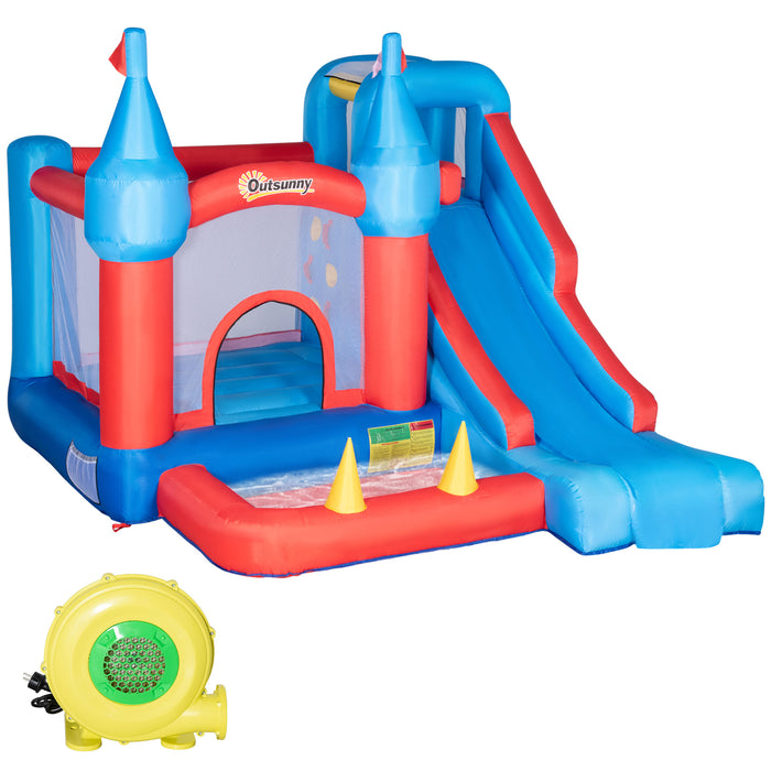 5 in 1 Kids Bounce Castle - Large Inflatable Playhouse with Trampoline, Slide, Water Pool, Climbing Wall - Includes 450W Inflator & Carry Bag for Children Ages 3-8