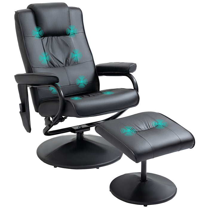 Manual Reclining Massage Chair with Ottoman - PU Leather Armchair with Soothing Massage Feature, Black - Ideal for Relaxation and Comfort in Home or Office