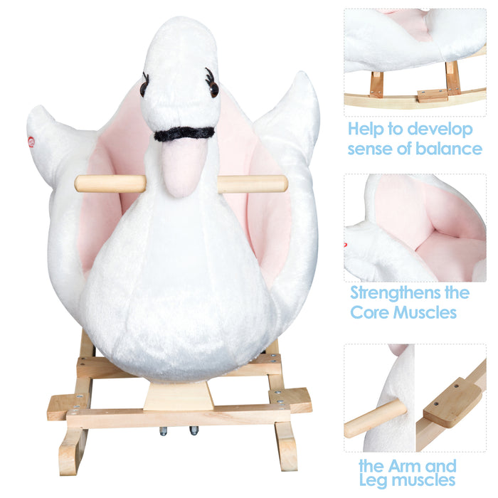 Swan-Themed Rocking Horse - Wooden Kids' Ride-On with Plush Finish and Musical Features - Perfect for Toddler Entertainment and Play