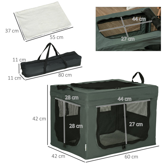 Foldable Pet Carrier for Miniature Dogs and Cats - Portable and Spacious Grey Dog Bag, 60x42x42 cm - Ideal for Traveling with Small Animals