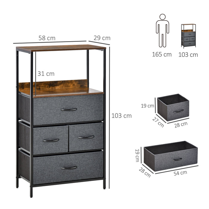 Bedroom Storage Organizer with 4 Fabric Drawers - Sleek Chest of Drawers for Living Room, Entryway Cabinet - Space-Saving Organization for Clutter-Free Home