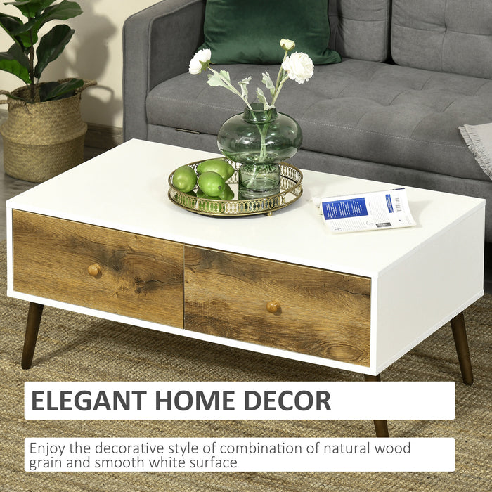 Natural Wood Coffee Table with 4 Storage Drawers - Elegant Multipurpose Centerpiece for Home & Office - Ideal for Living, Study & Reception Areas