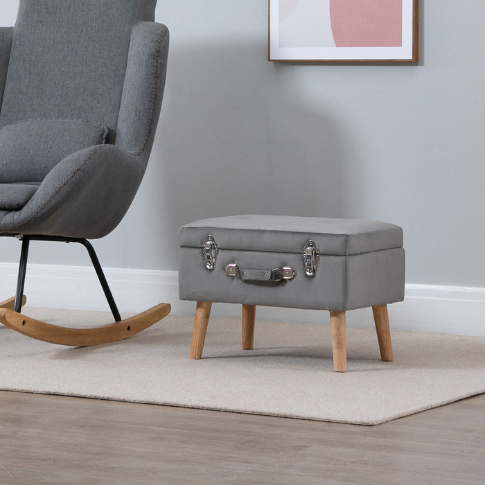 Faux Velvet Upholstered Storage Trunk - Elegant Grey Ottoman with Wooden Legs - Ideal for Home Organization and Comfort Seating