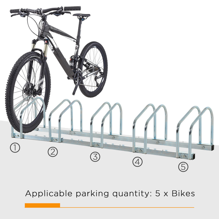 Bike Floor Rack for 5 Bicycles - Sturdy Silver Parking Stand - Space-Saving Storage Solution for Cyclists