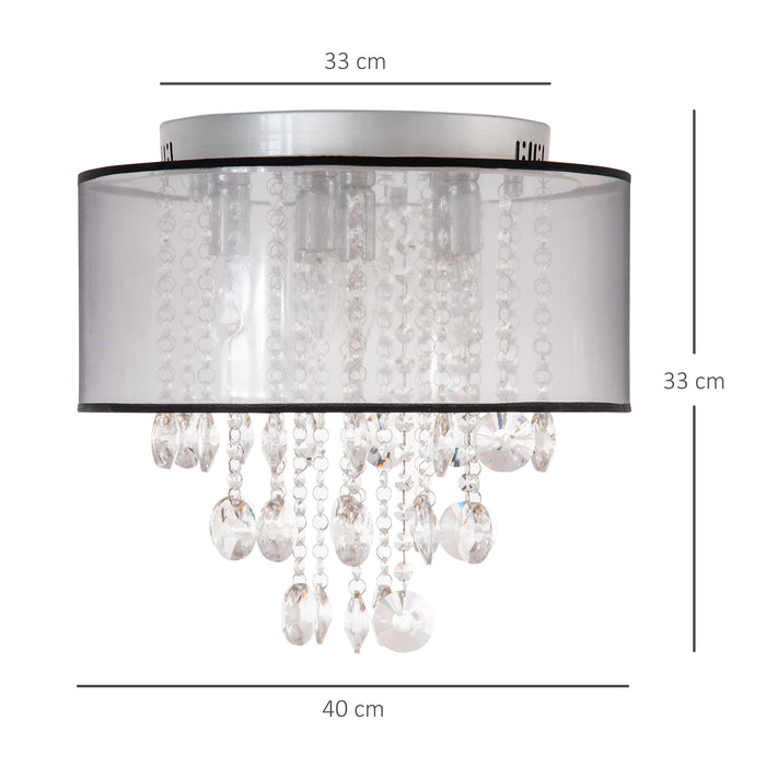 Contemporary Crystal Chandelier - LED Flush Mount Ceiling Fixture with Drum Shade, Silver - Perfect for Living Rooms, Bedrooms, Dining Areas