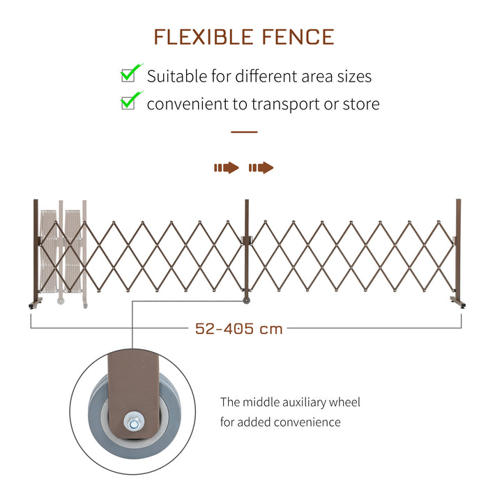 Freestanding Aluminium Expanding Trellis Fence - Foldable 405x103.5cm Garden Screen Panel in Dark Brown - Versatile Movable Boundary for Outdoor Privacy