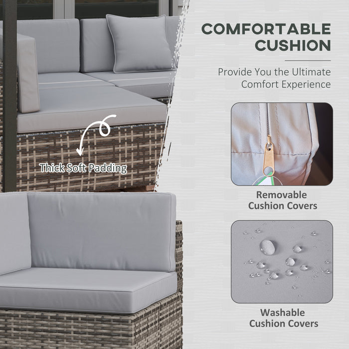 7-Piece PE Rattan Outdoor Lounge Set - Thick Padded Cushions, Glass Coffee Table, Patio Sofa Arrangement with Pillows, Mixed Grey - Ideal for Garden Entertaining and Relaxation