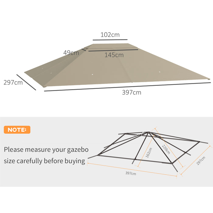 3 x 4m Gazebo Canopy Top Cover - Khaki Roof Replacement for Outdoor Shelter - Ideal for Garden Patio Enhancement