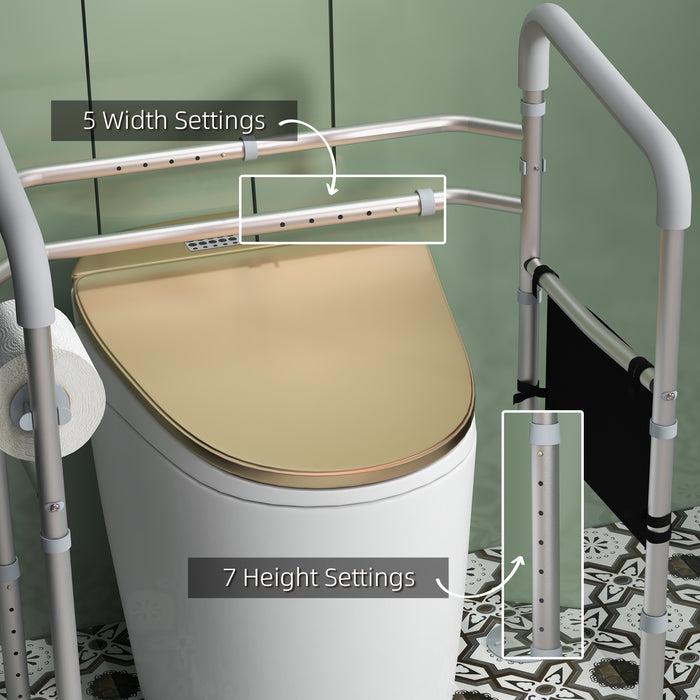 Height & Width Adjustable Toilet Safety Frame with Arms - Freestanding Handrail Grab Bar with Additional Suction Cups - Elderly and Disabled 136kg Support Capacity