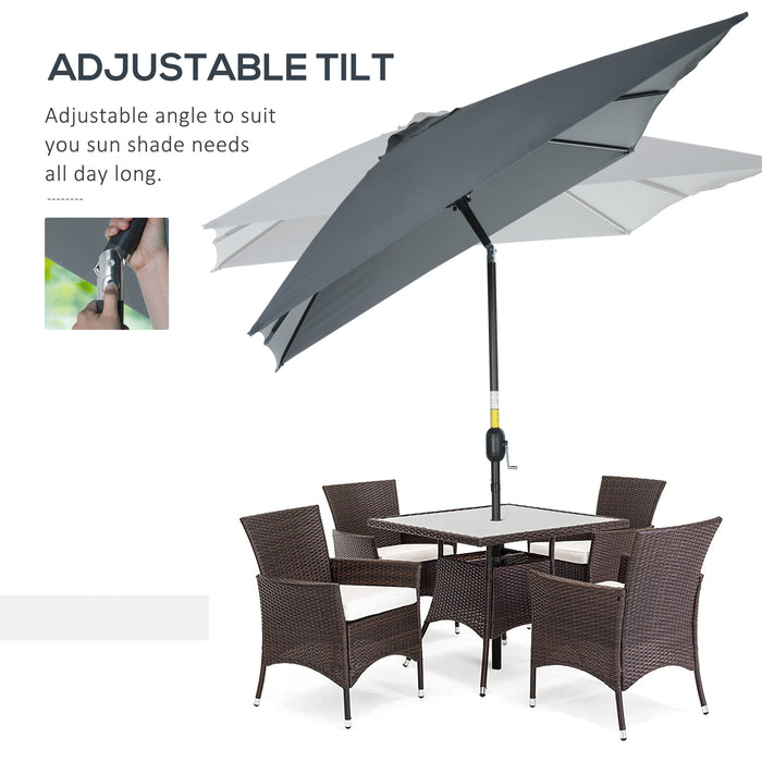 Aluminum Tilt Crank Patio Parasol - 3x2m Rectangular Sun Shade Umbrella with Durable Steel Canopy in Dark Grey - Ideal Outdoor Companion for Garden and Patio Relaxation