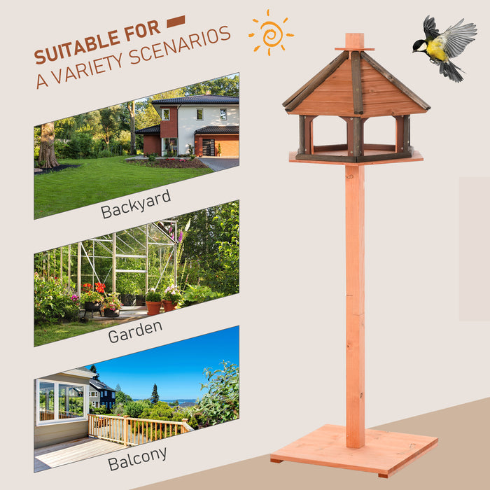 Outdoor Wooden Bird Feeder and Birdhouse - 130cm Water-Resistant Roof, Playstand Design - Ideal for Garden Wildlife Enthusiasts