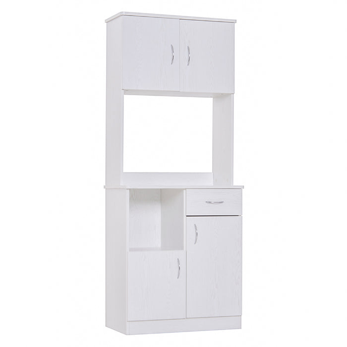 Kitchen Storage Cupboard with Doors - Cabinet Shelves, Drawer, Open Countertop Design in White - Ideal for Living Room and Entryway Organization