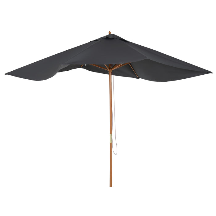 Wooden Garden Parasol - Dark Grey Outdoor Umbrella with Sun Shade Canopy, 2x3m - Ideal for Patio, Deck, and Poolside Relaxation