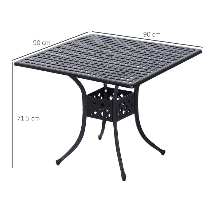 Aluminium Grid Motif 90cm Square Table - Garden Patio Outdoor Dining Table with Umbrella Hole - Ideal for Family Gatherings and Al Fresco Dining