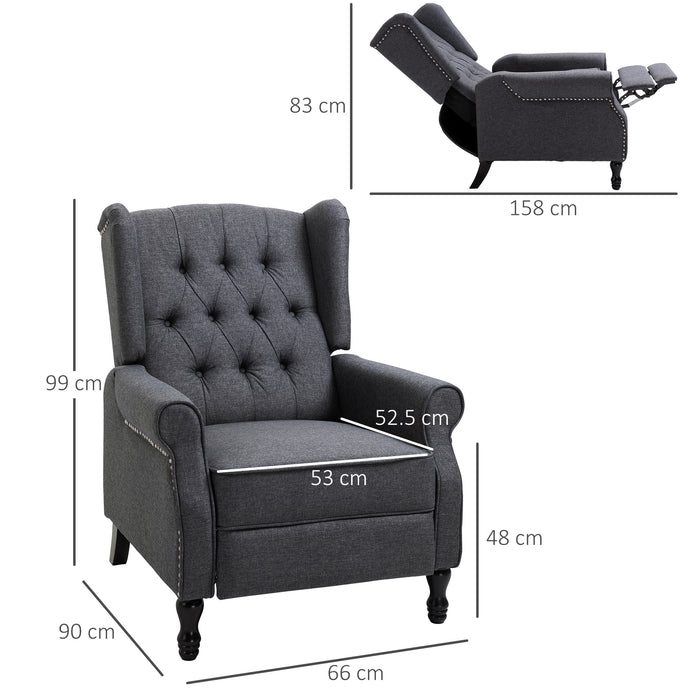 Reclining Wingback Armchair with Button Tufted Back - Dark Grey Living Room Chair with Footrest - Comfortable Lounging for Home Relaxation