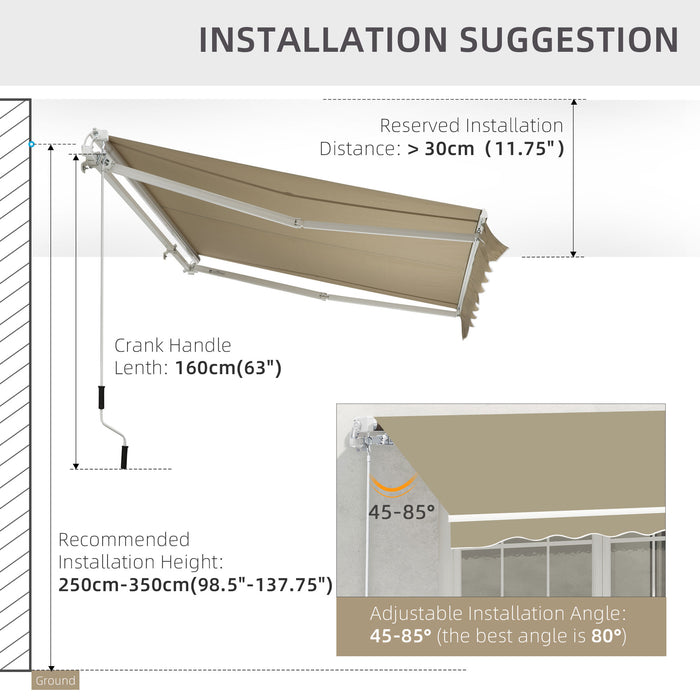 Manual Retractable Awning 2.5x2m - Beige Shade Cover with White Frame - Ideal Sun Protection for Patio & Decking Areas