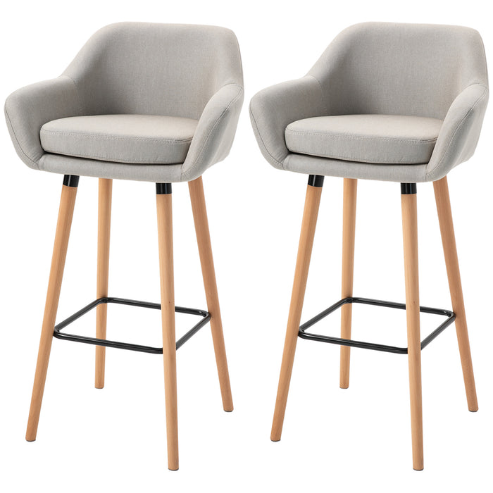 Modern Upholstered Bar Chairs, Set of 2 - Metal Frame with Solid Wood Legs, Beige Fabric - Elegant Seating for Living Room, Dining Area