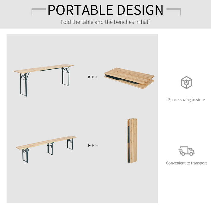 Foldable Wooden Camping Set with Picnic Table & Benches - Ideal for Outdoor BBQs and Garden Parties - Spacious Design for Family Gatherings, 218cm Length