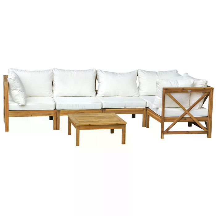 6-Piece Acacia Wood Patio Sofa Set with Cushions - Garden Seating & Coffee Table Ensemble - Ideal for Outdoor, Indoor, Balcony & Poolside Comfort