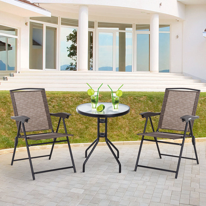 3-Piece Patio Bistro Set with Adjustable Chairs - Includes 2 Foldable Metal Chairs & Tempered Glass Table - Ideal for Outdoor Relaxation and Garden Spaces, Brown