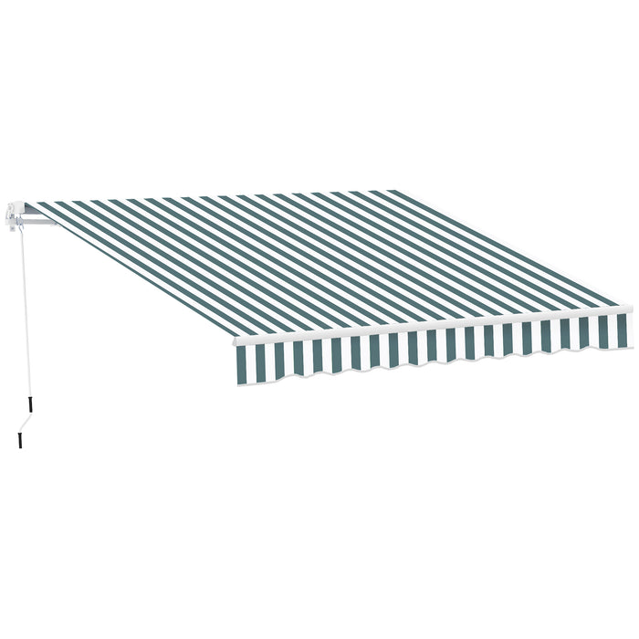 Manual Retractable Awning Canopy 2.5m x 2m - Green and White Sun Shade Shelter for Garden Patio with Winding Handle - Ideal Outdoor Cover for Protection and Comfort