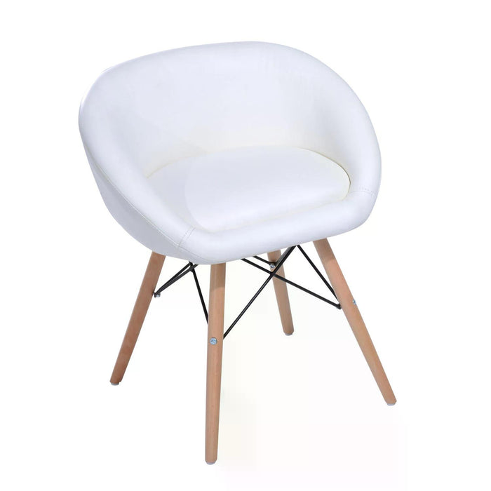 Luxurious White Faux Leather Lounge Chair - Sturdy Solid Wooden Legs for Support - Elegant Comfort for Living Room or Office Spaces