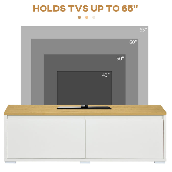 Modern 140cm TV Stand with Cupboard Storage - Wood Entertainment Unit for Up to 65" TVs, White - Stylish Living Room Furniture Solution